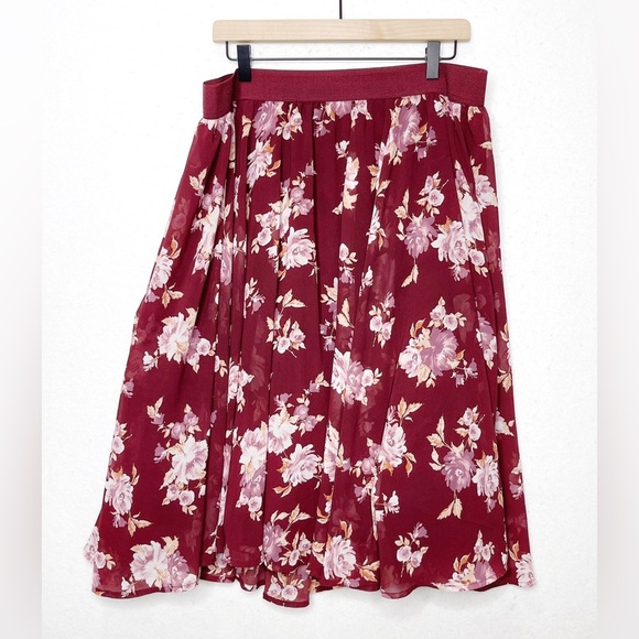 Torrid Women’s Floral Midi Chiffon Lined Skirt Size 1/2 or 14-18 Elastic Waist - Picture 3 of 8